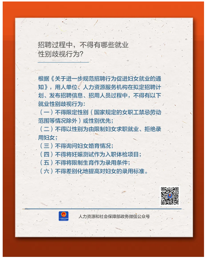 【人社日課&middot;11月14日】招聘過程中，不得有哪些就業(yè)性別歧視行為？.png